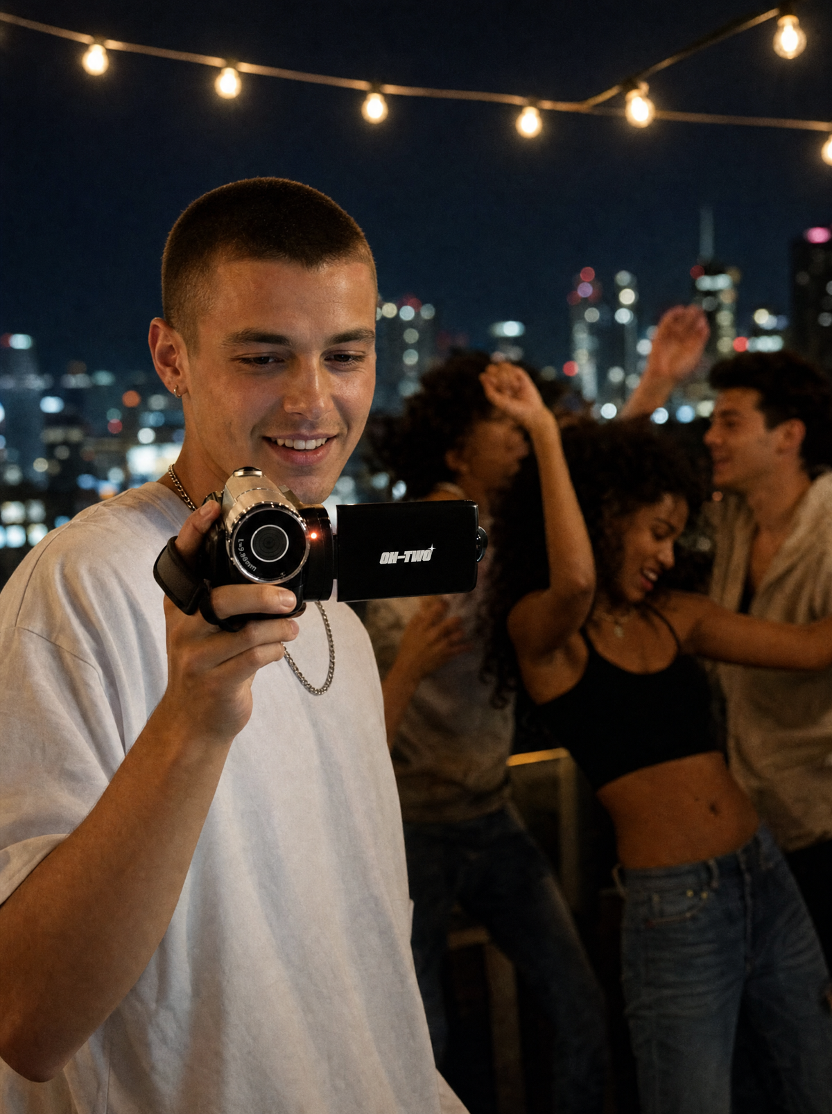 Filming a rooftop party with the OH—TWO Retro Camcorder